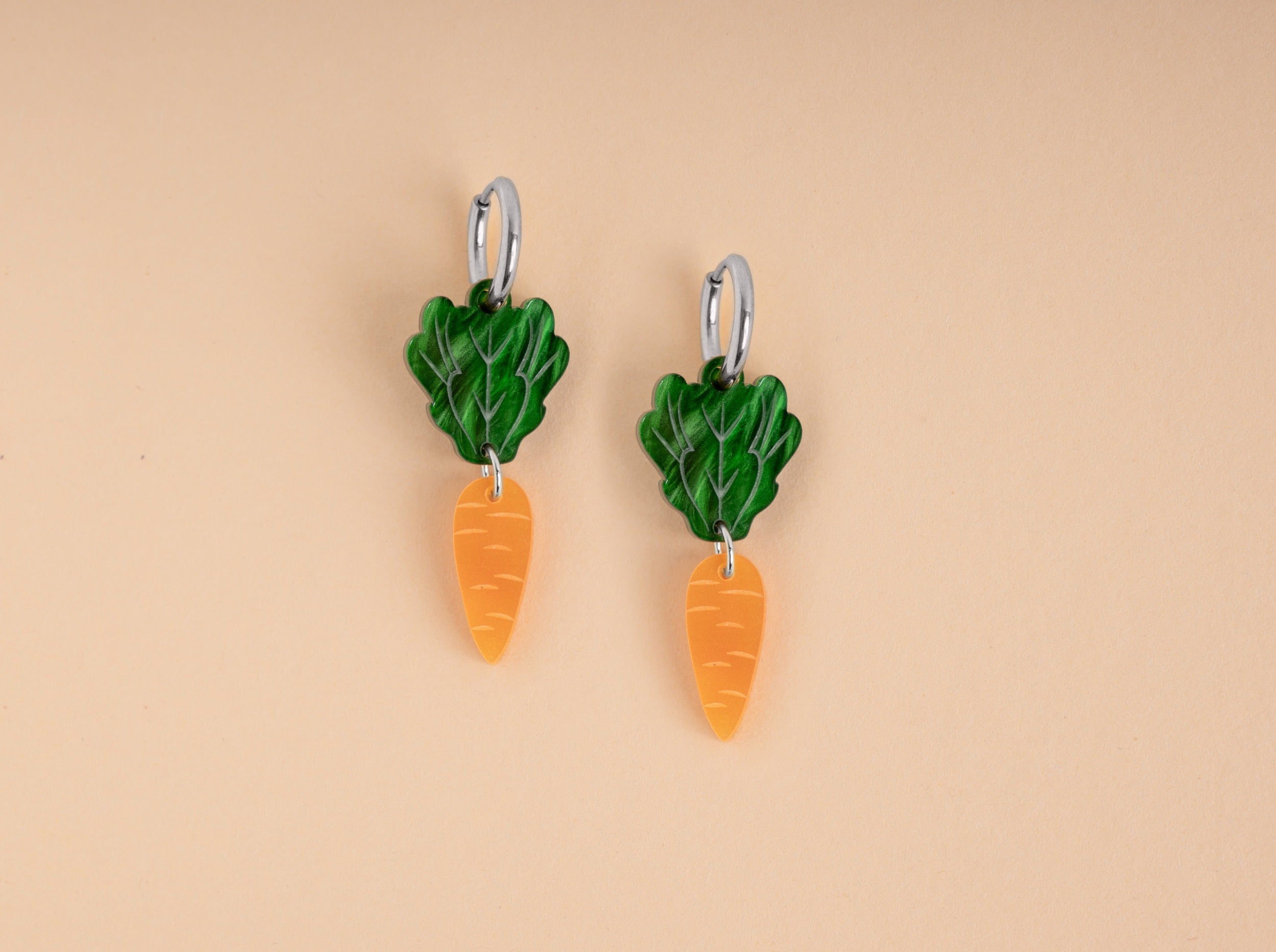 Carrot earrings with stainless steel hoops