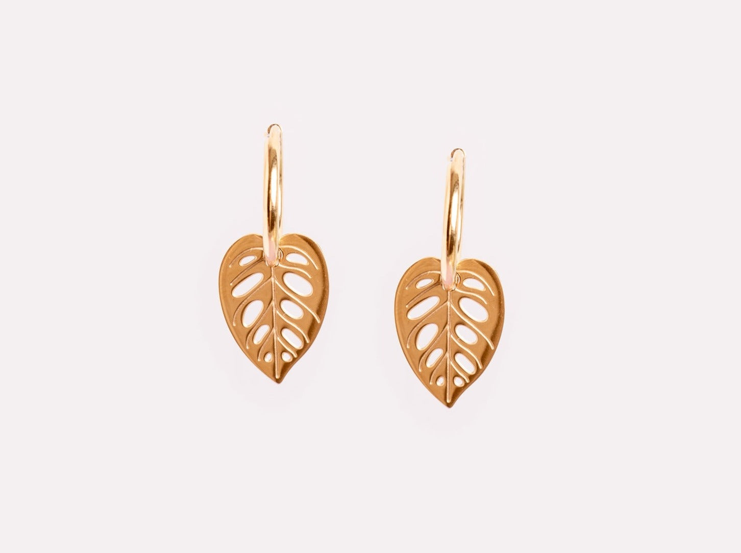 Golden Monstera Adansonii leaf earrings