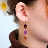 acutecolor Colorblock Rauten Trio Ohrringe Purple Glitter