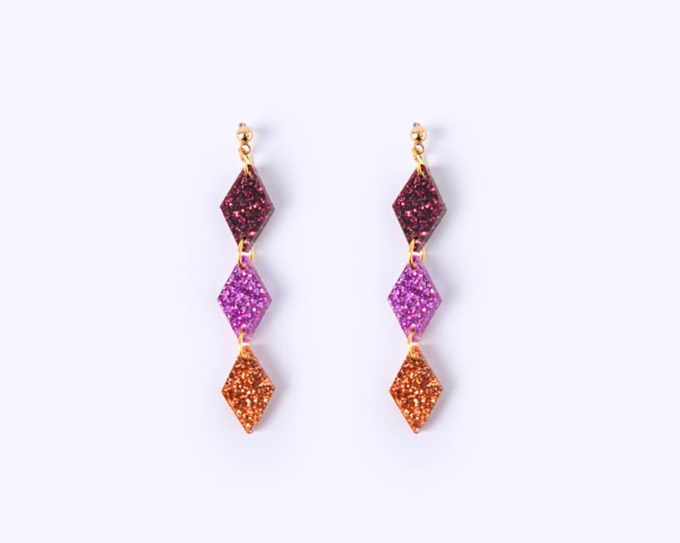 acutecolor Colorblock Rauten Trio Ohrringe Purple Glitter