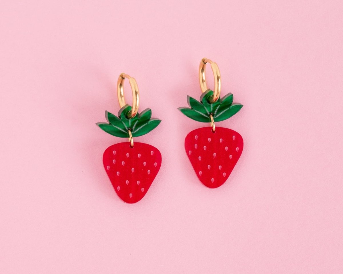 acutecolor Erdbeer Ohrringe mit Edelstahl Hoops