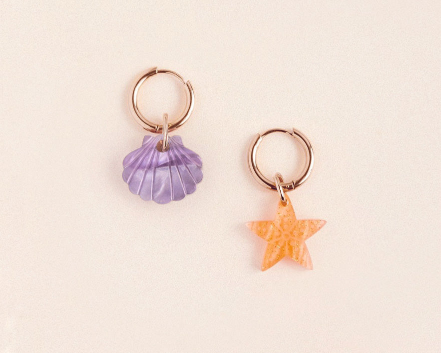 acutecolor Lila Muschel und Seestern Ohrring Set