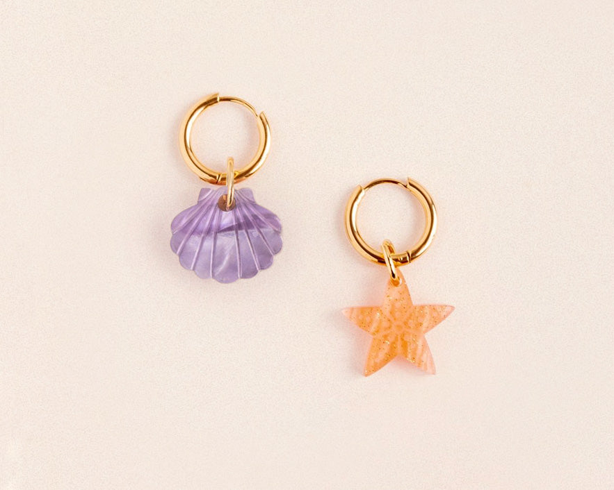 acutecolor Lila Muschel und Seestern Ohrring Set