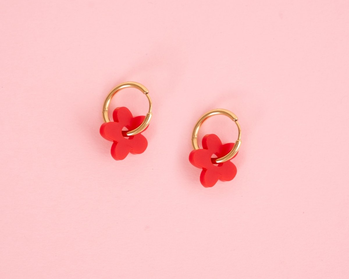 acutecolor Midi Blumen Hoop Ohrringe in Poppy Red
