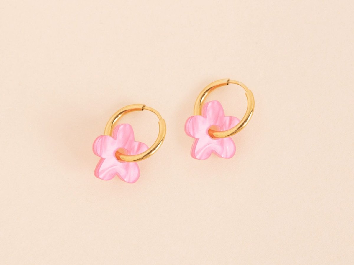 acutecolor Midi Rosa Perlmutt Blumen Hoop Ohrringe