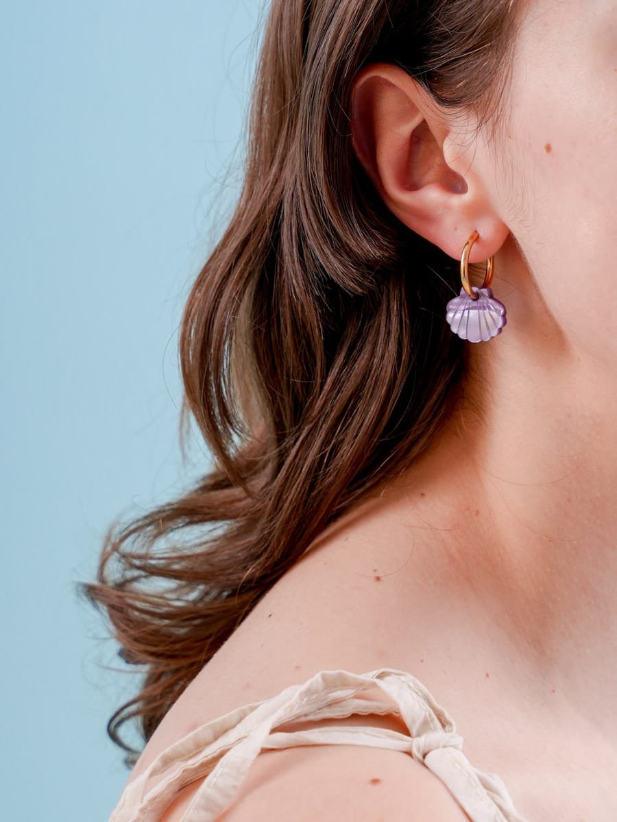 acutecolor Muschel Ohrring Set mit Hoops in Lila