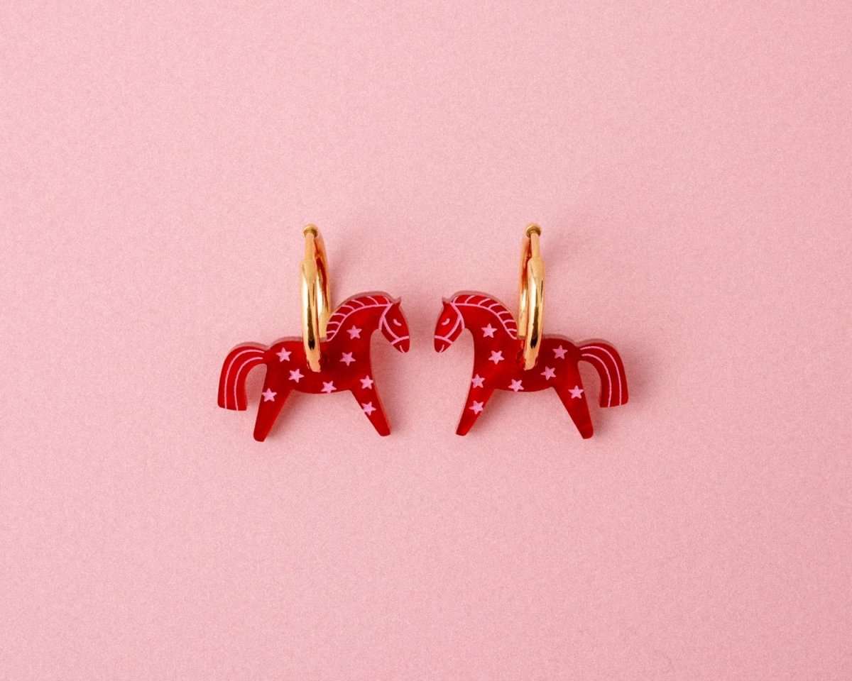 acutecolor Rote Pferde Ohrring Set