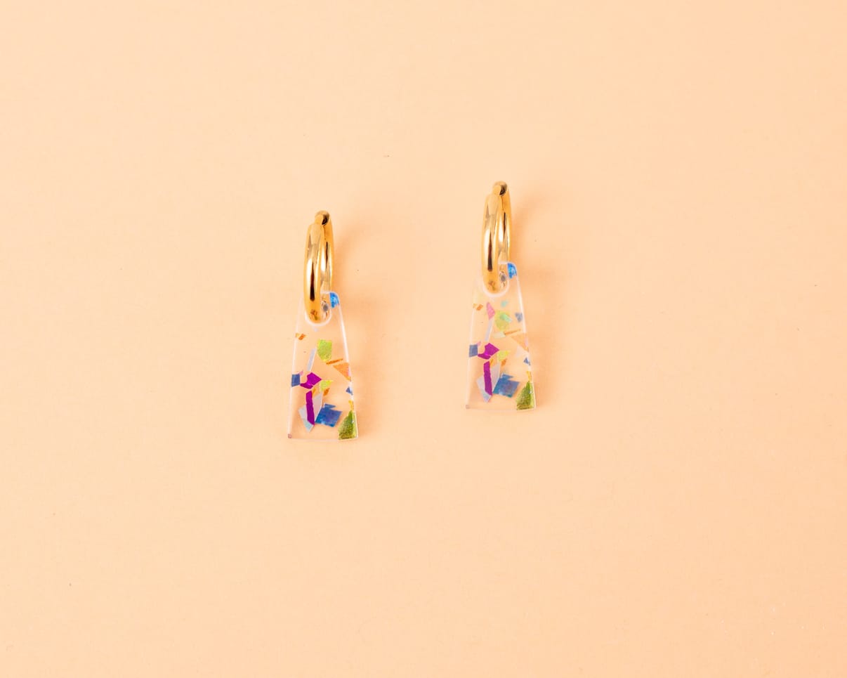 acutecolor Trapez Ohrring Set in clear Konfetti