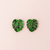 Green Monstera Leaf Earrings