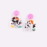 'Arch' Stud Earrings in Colorful Terrazzo + Fuchsia