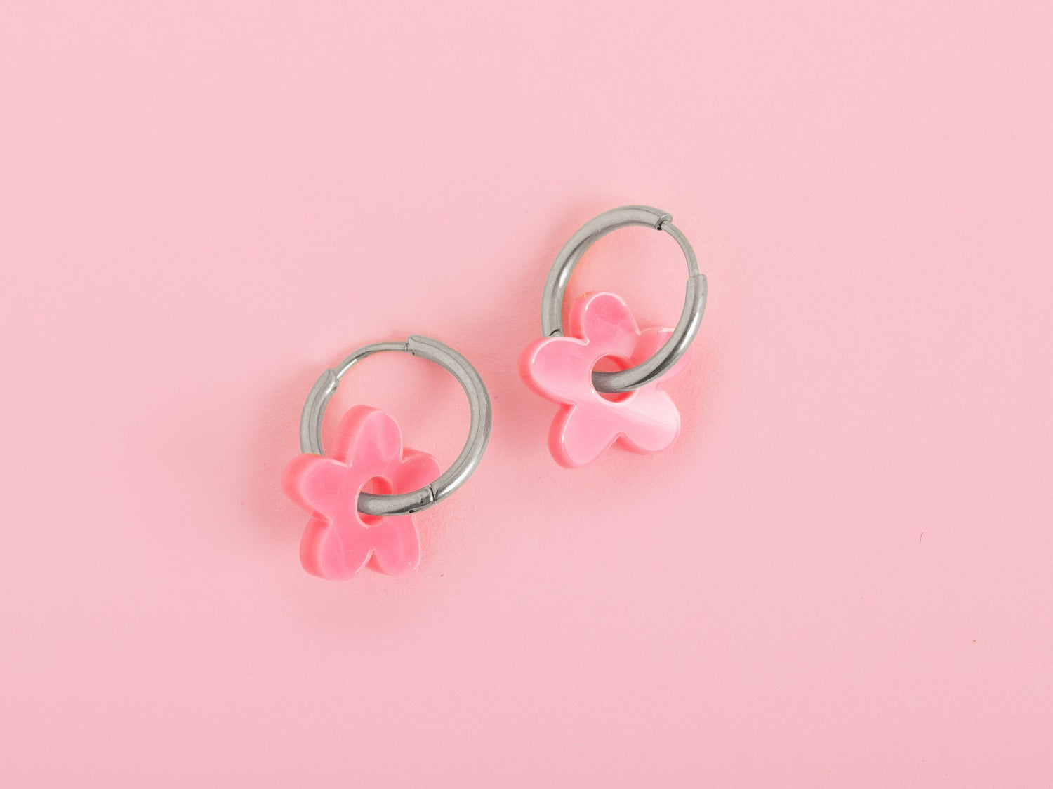 Pink flower hoop earrings