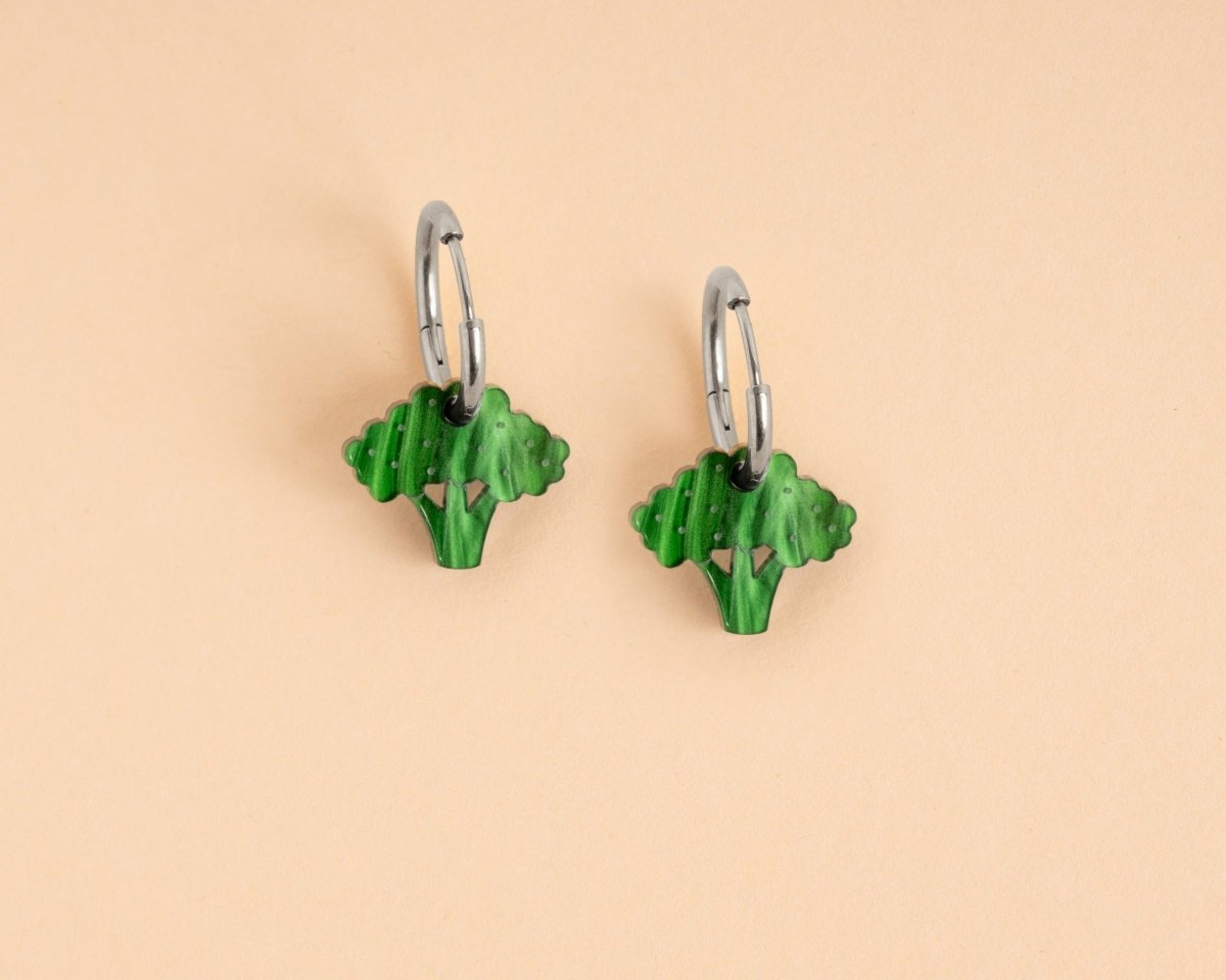 Brokkoli Ohrringe mit Edelstahl Hoops - acutecolor