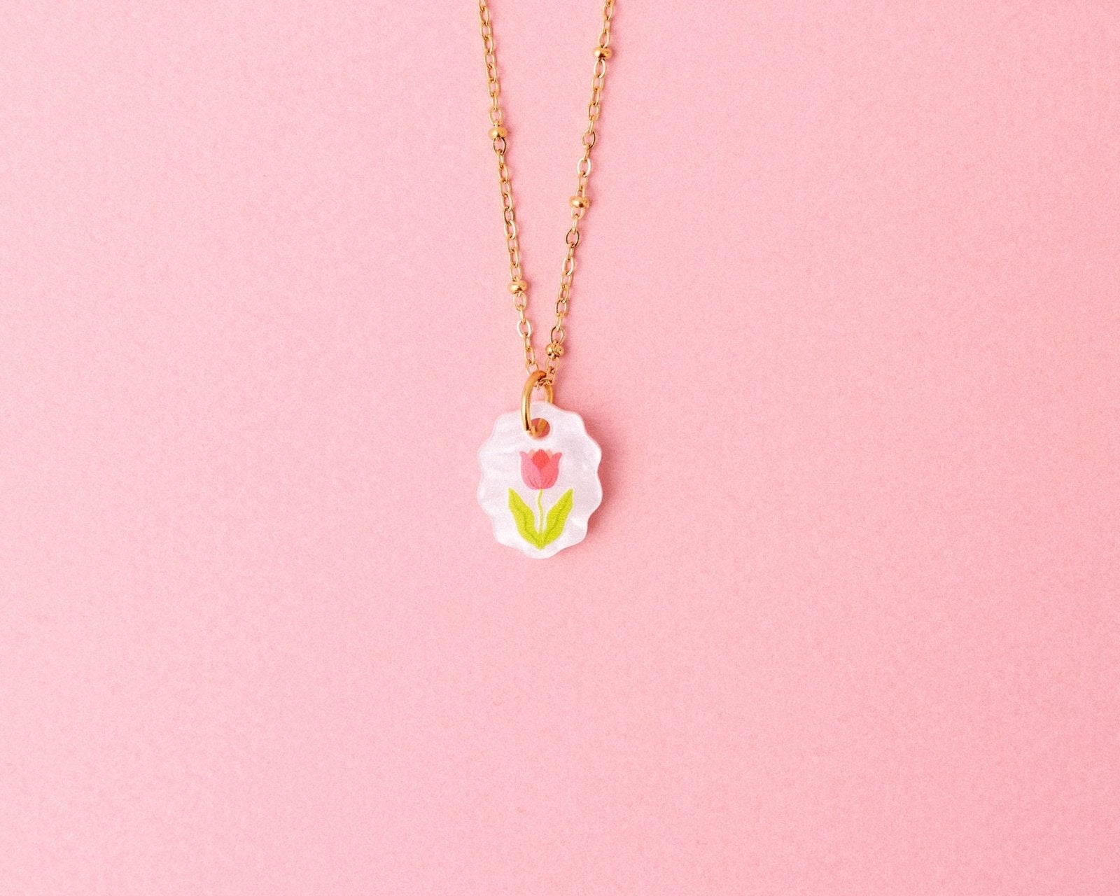 Einzelner ovaler Charm Anhänger mit Tulpen - acutecolor