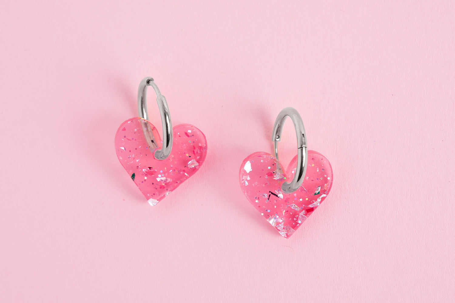 Pink Glitter Confetti Heart Earrings