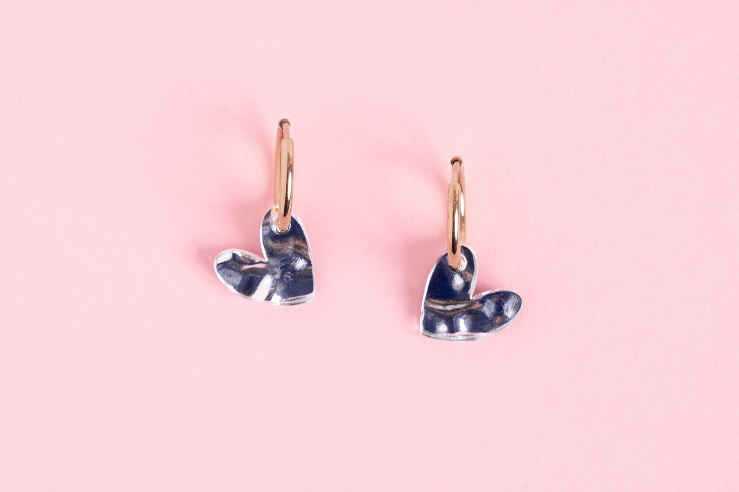 Liquid Chrome Herz Ohrring Set