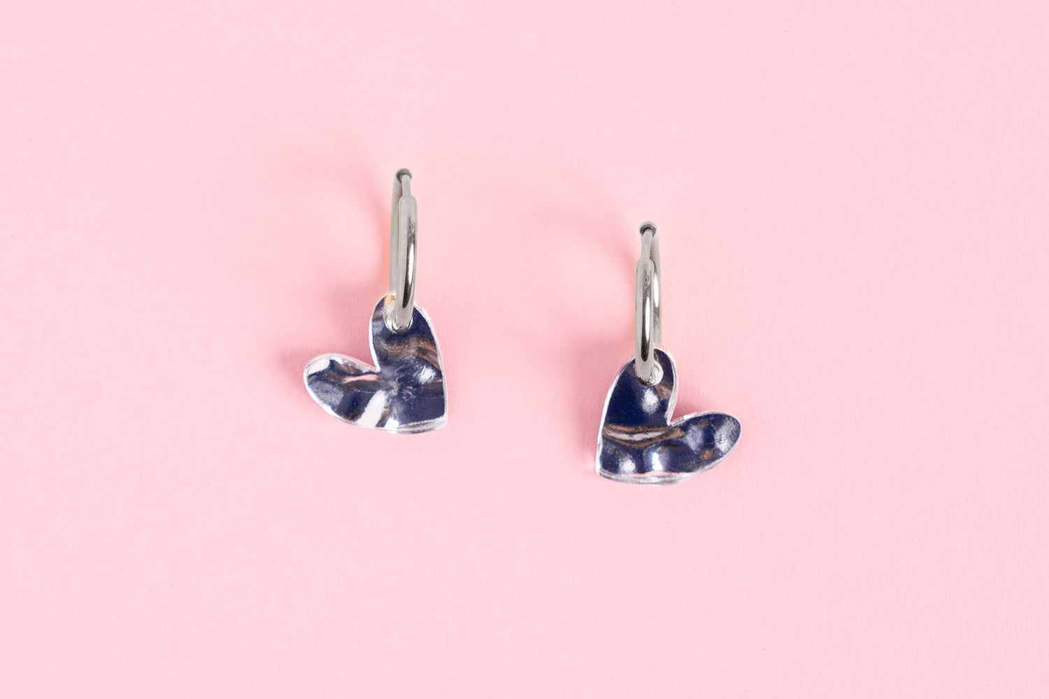 Liquid Chrome Herz Ohrring Set