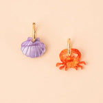 Krabbe und Lila Muschel Ohrring Set - acutecolor