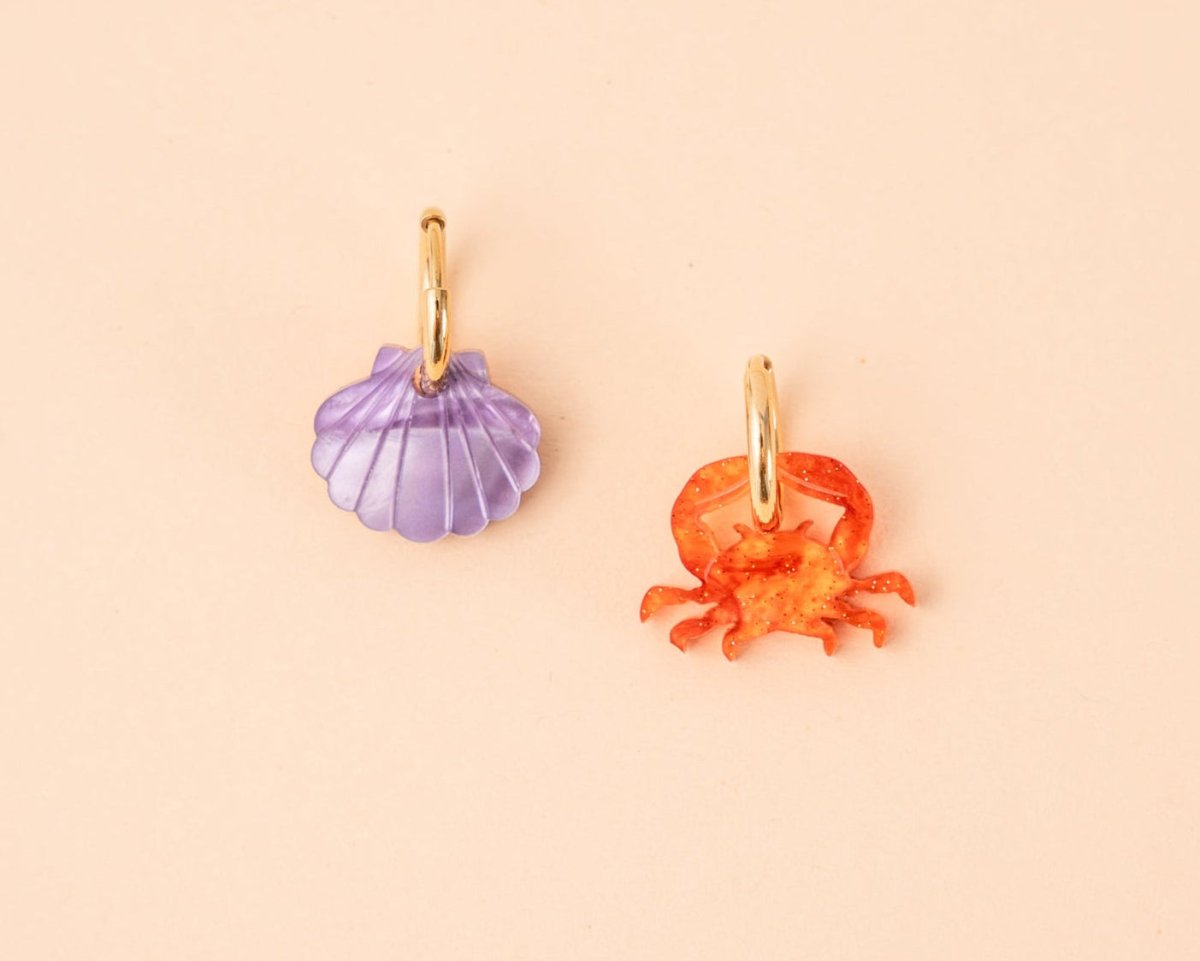 Krabbe und Lila Muschel Ohrring Set - acutecolor