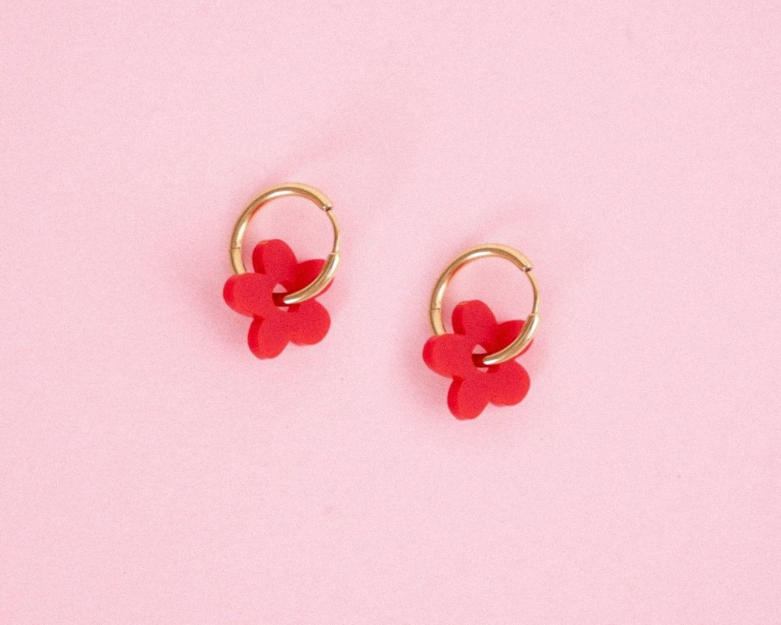 Midi Blumen Hoop Ohrringe in Poppy Red - acutecolor