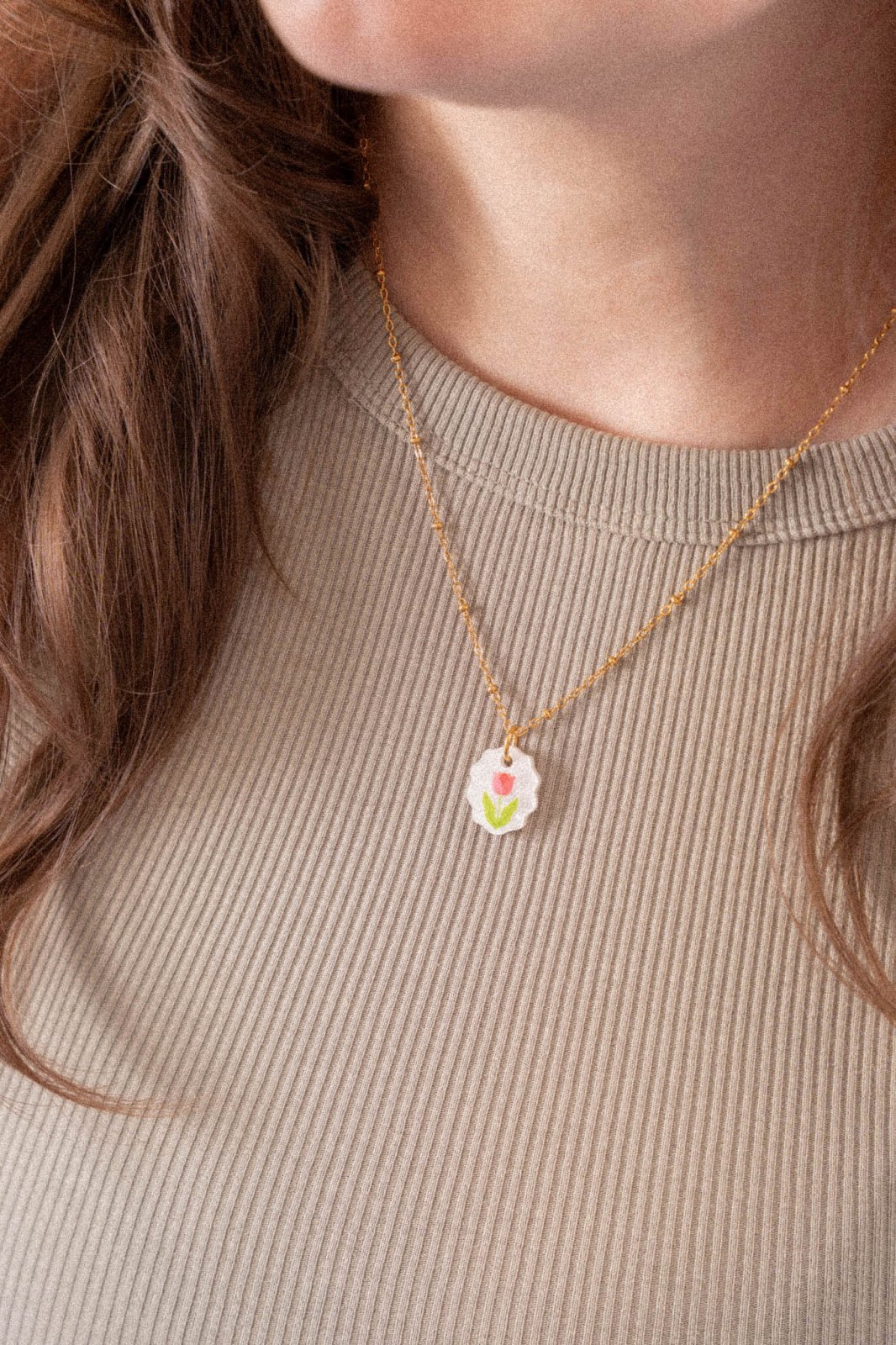 Ovale Charm Kette mit Tulpe - acutecolor