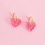 Pink Glitzer Konfetti Herz Ohrringe - acutecolor