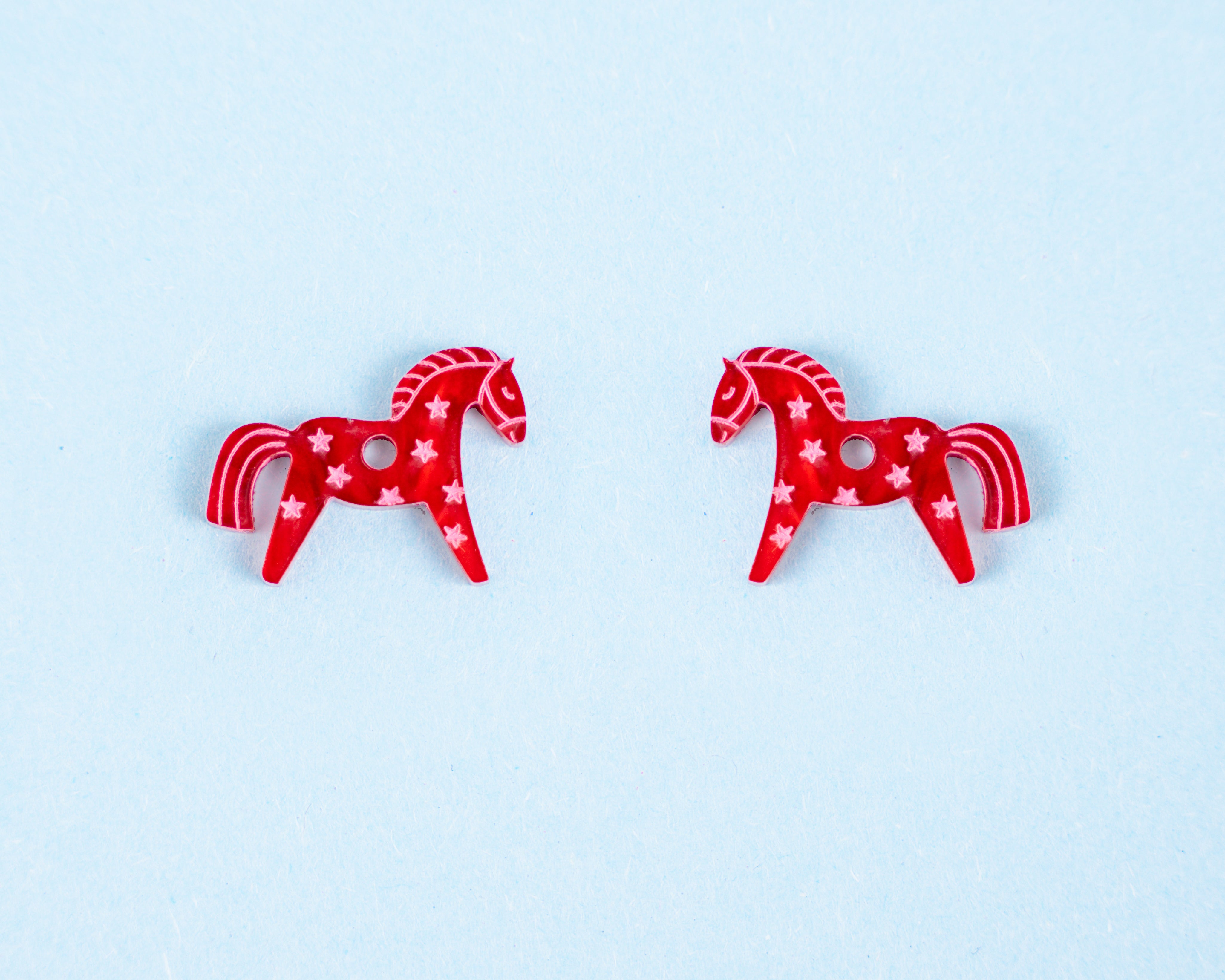 Rote Pferde Ohrring Set