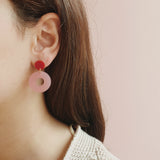 Colorblock dot earrings in rose and fire red