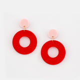 Colorblock dot earrings in rose and fire red