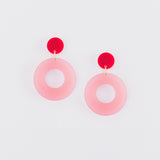 Colorblock dot earrings in raspberry + poppy red