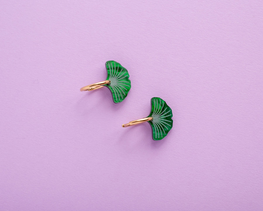 Ginkgo Blätter Ohrringe mit Edelstahl Hoops