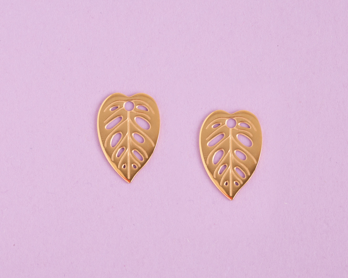 Golden Monstera Adansonii leaf earrings