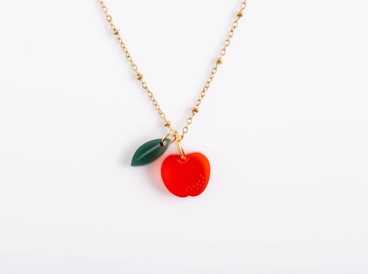acutecolor Kette mit rotem Apfel und Blatt Anhänger